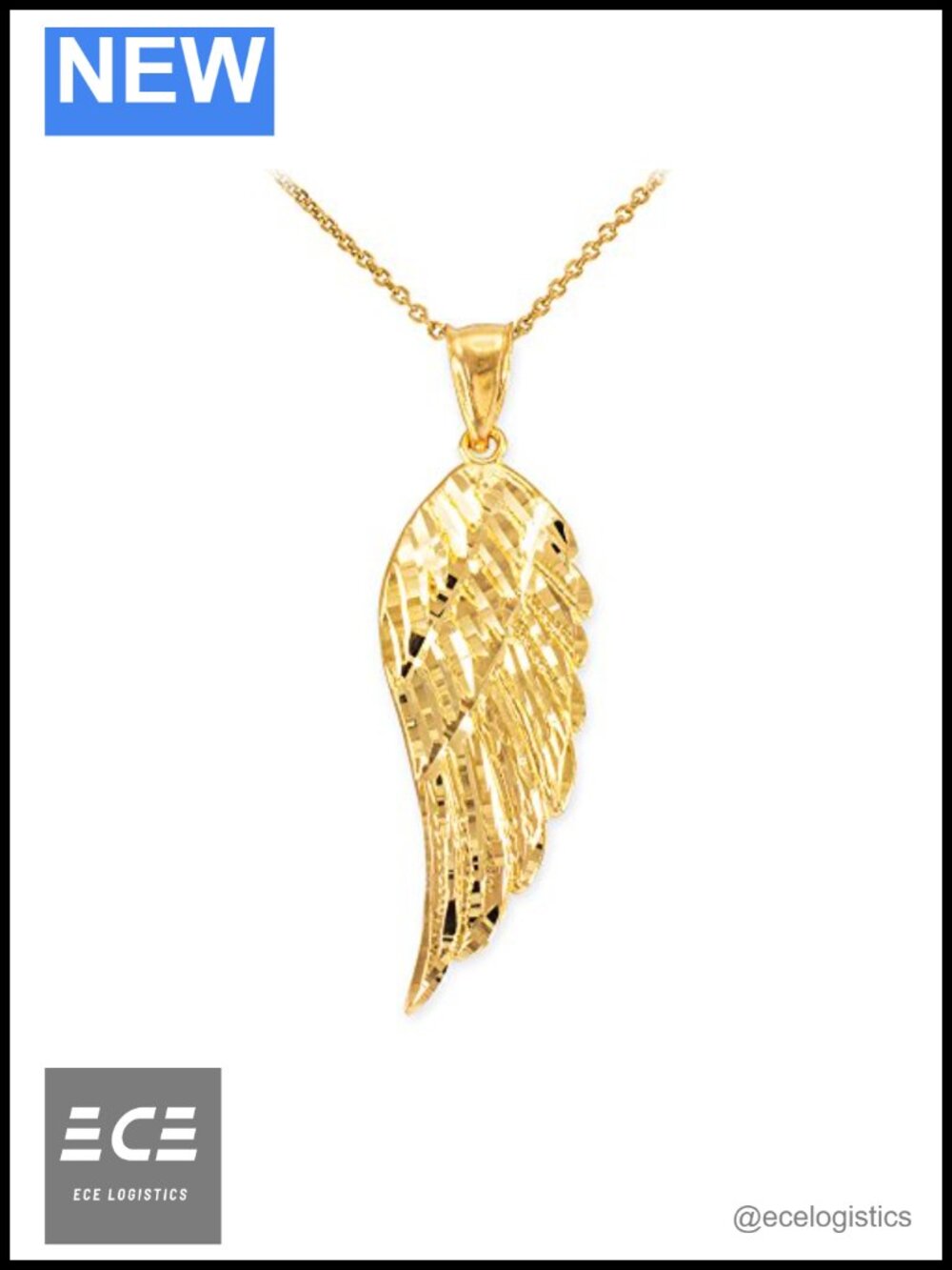 10K Yellow Gold Angel Wing Charm Pendant Necklace 18"